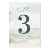 Friedliche Pastell-Strandszene Tischnummer (Rückseite)