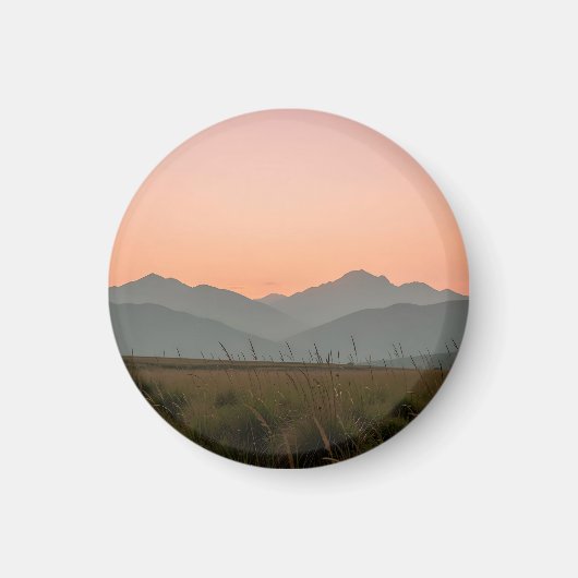 Friedliche rosa Sonnenuntergangsberge wilde Grasla Magnet (Vorne)