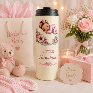 Friedliche rosa Wasserfarben-Blumen Kleine Sonne Thermosbecher