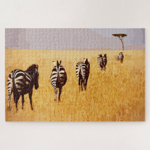Friedliche Safari – Zebras in den goldenen Graslan Puzzle