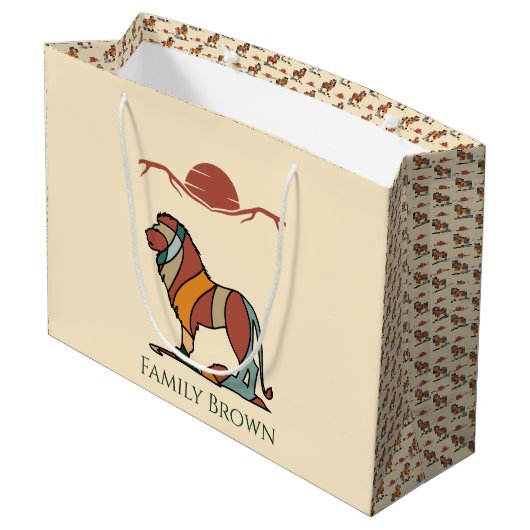Friedliche Savanne Freundlicher Löwe Benutzerdefin Große Geschenktüte (Rückseite Schrägansicht)