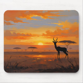 Friedliche Savannen-Sonnenuntergang – Wildtier-Lan Mousepad