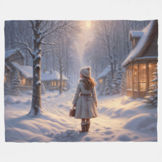 Friedliche Schneeabendliche Zuhause Fleecedecke