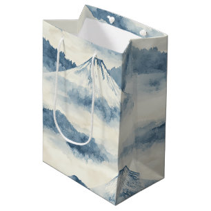 Friedliche schneebedeckte Berge - Blau und Weiß Mittlere Geschenktüte