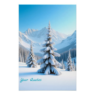 Friedliche schneebedeckte Berglandschaft und Winte Poster