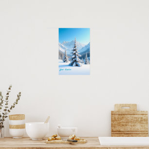 Friedliche schneebedeckte Berglandschaft & Winterk Poster
