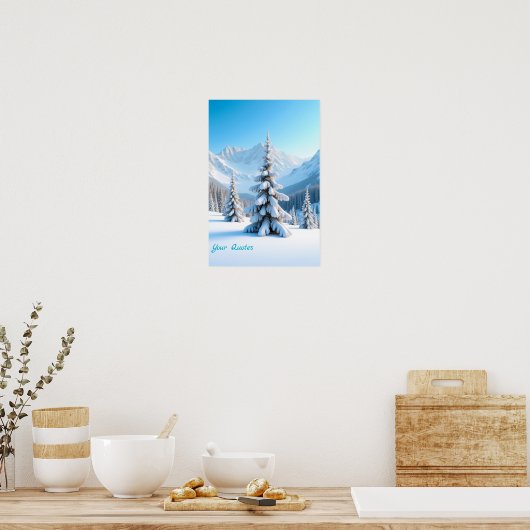Friedliche schneebedeckte Berglandschaft & Winterk Poster (Küche)