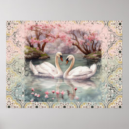 Friedliche Schwäne am See - Aquamarine Weite Poster