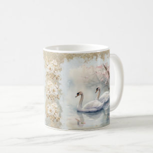 Friedliche Schwäne am See - Aquamariner Tan Kaffeetasse
