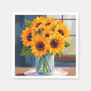 Friedliche Sonnenblumen Gelbe Florale Aquarellma Serviette