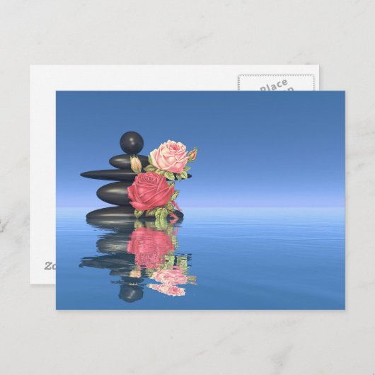 Friedliche Steine und Blume - 3D-Rendering Postkarte (Vorne/Hinten)