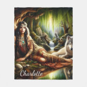 Friedliche Szene: Indianer und Wolf Fleecedecke (Vorderseite)