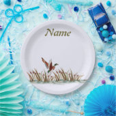 Friedliche Szene Mallard Duck über Kattails Pappteller (Party)