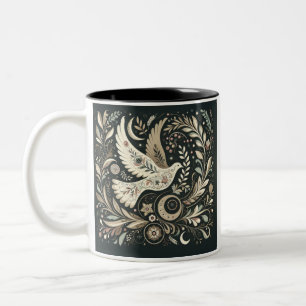Friedliche Taubenkunst-Tasse, Blumenvogel-Design,  Zweifarbige Tasse