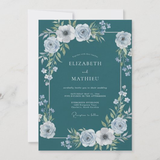 Friedliche Teal-Winterhochzeit Einladung (Vorderseite)