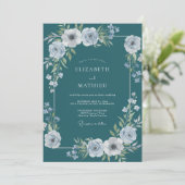 Friedliche Teal-Winterhochzeit Einladung (Stehend Vorderseite)