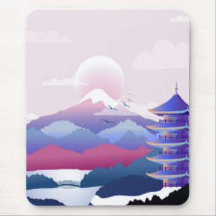 Friedliche Tempellandschaft bei Morgengrauen Mousepad