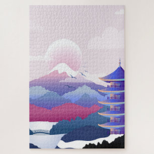 Friedliche Tempellandschaft bei Morgengrauen Puzzle