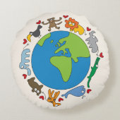 Friedliche Tiere aus Niedlichen Cartoon auf der ga Rundes Kissen (Rückseite)