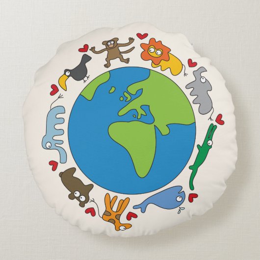Friedliche Tiere aus Niedlichen Cartoon auf der ga Rundes Kissen (Rückseite)