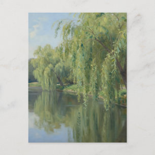 Friedliche Trauerweiden-Teichlandschaft Postkarte