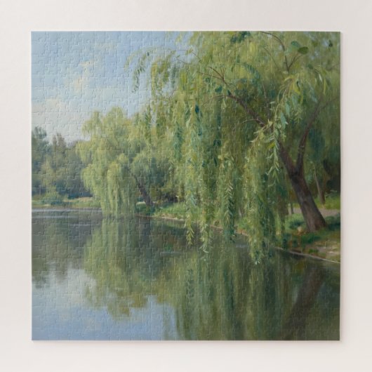 Friedliche Trauerweiden-Teichlandschaft Puzzle (Vertikal)