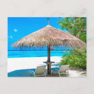 Friedliche tropische Strand-Schirm-Postkarte Postkarte