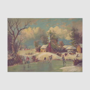 Friedliche Vintage-Winterlandschaft auf dem Eis sk Seidenpapier