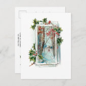Friedliche Vintage Winterschneeszene mit Holly Postkarte (Vorne/Hinten)