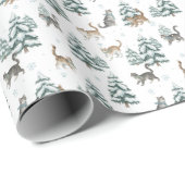 Friedliche Waldkatzen Winter Schnee Kiefer Geschen Geschenkpapier (Rolleneckpunkt)