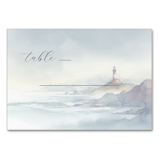 Friedliche Wasserfarben-Leuchtturm-Idylle Tischnummer (Vorderseite)
