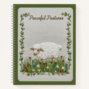 Friedliche Weiden Stickerei Schaf Natur Journal Notizblock