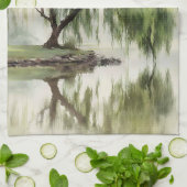 Friedliche Weidenbaum-Reflexion Naturkunst (12) Geschirrtuch (Gefaltet)
