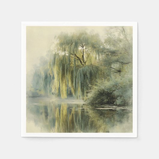 Friedliche Weidenbaum-Reflexions-Naturkunst (10) Serviette (Vorderseite)