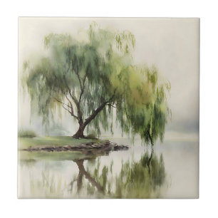 Friedliche Weidenbaum-Reflexions-Naturkunst (12) Fliese