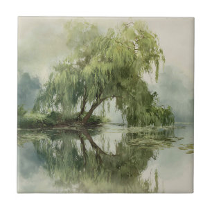 Friedliche Weidenbaum-Reflexions-Naturkunst (5) Fliese