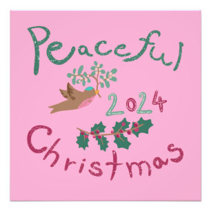 Friedliche Weihnachten 2024 Mistletoe Vogel Orname Fotodruck
