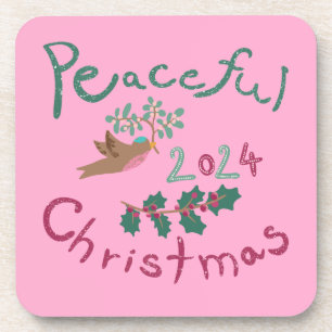 Friedliche Weihnachten 2024 Mistletoe Vogel Orname Getränkeuntersetzer