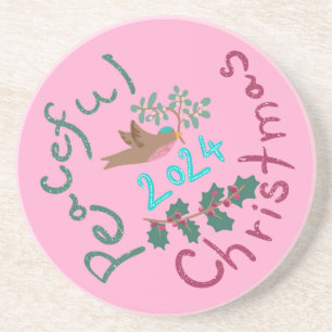 Friedliche Weihnachten 2024 Mistletoe Vogel Orname Getränkeuntersetzer