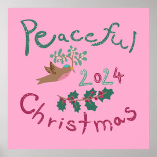 Friedliche Weihnachten 2024 Mistletoe Vogel Orname Poster