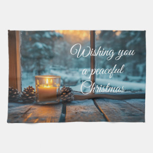 Friedliche Weihnachtsdekoration im Fenster Geschirrtuch