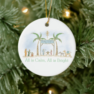 Friedliche Weihnachtsgeschichte mit Handzeichnung Keramik Ornament