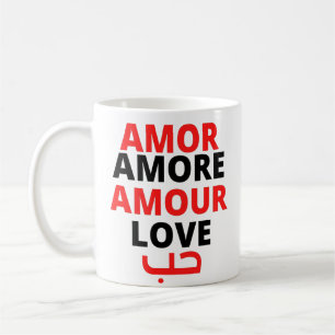 Friedliche Welt der Liebe: Rote und Schwarze Typog Kaffeetasse