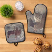 Friedliche Wildpferde Ofenhandschuh & Topflappen-Set (Oben Unten)
