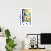 Friedliche Winterhüttenlandschaft AI-Kunst Poster (Heimbüro)