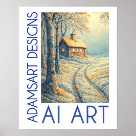 Friedliche Winterhüttenlandschaft AI-Kunst Poster