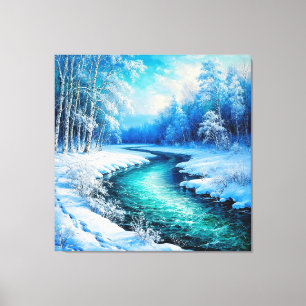 Friedliche Winterlandschaft mit einem gefrorenen F Leinwanddruck