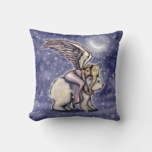 Friedliche Winternacht Engel und Eisbär Kunst Kissen