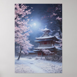 Friedliche Winternacht im Tempel Poster