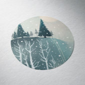 Friedliche Winterwaldlandschaft | Weihnachtsfeiert Runder Aufkleber